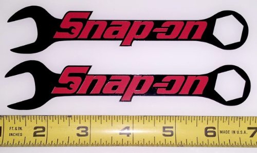Snap On Logo over Wrenches - Red on Black HQ Vinyl Sticker Decals! 